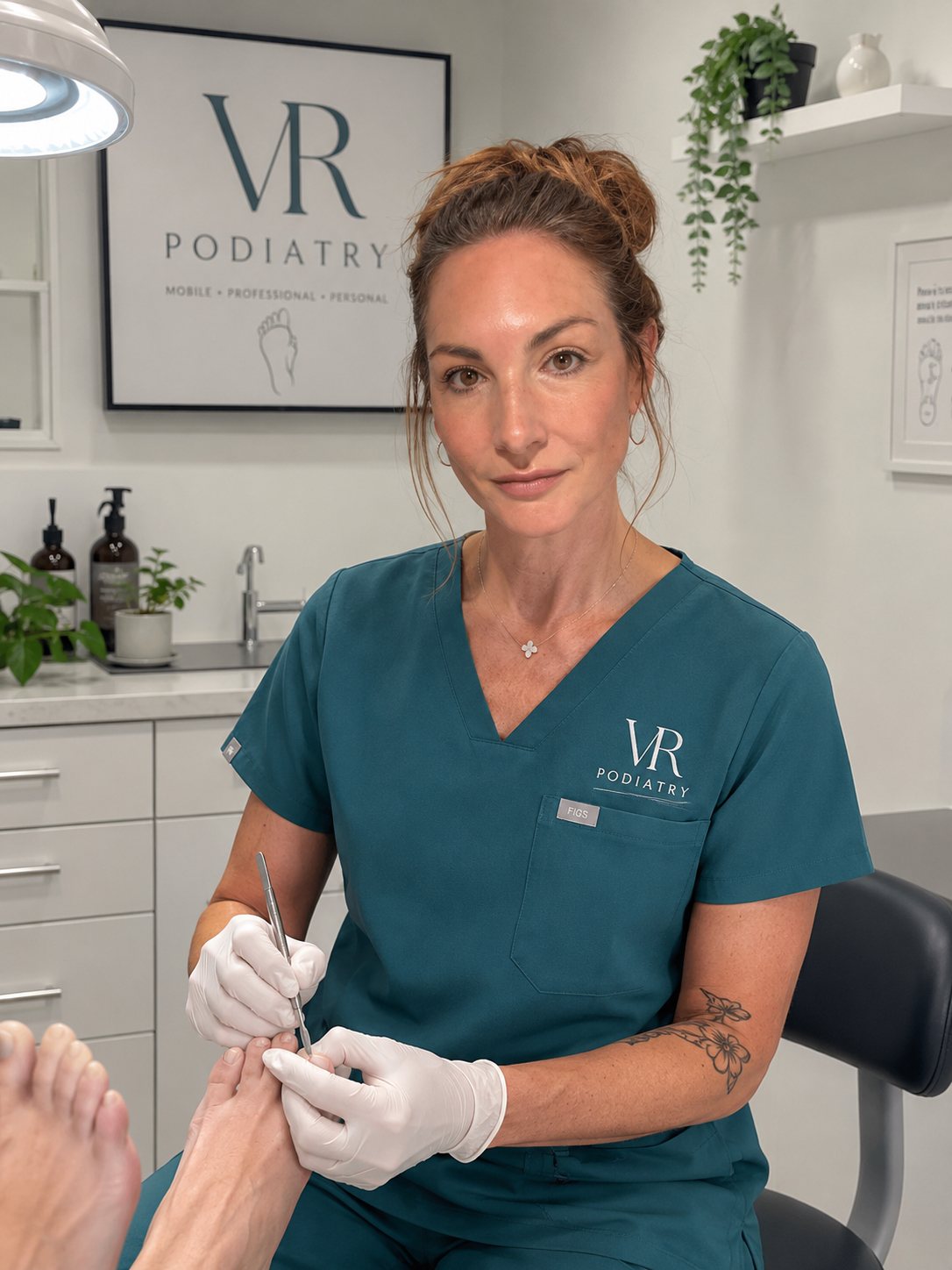 Victoria Rose (Vix), founder of VR Podiatry, in the treatment room